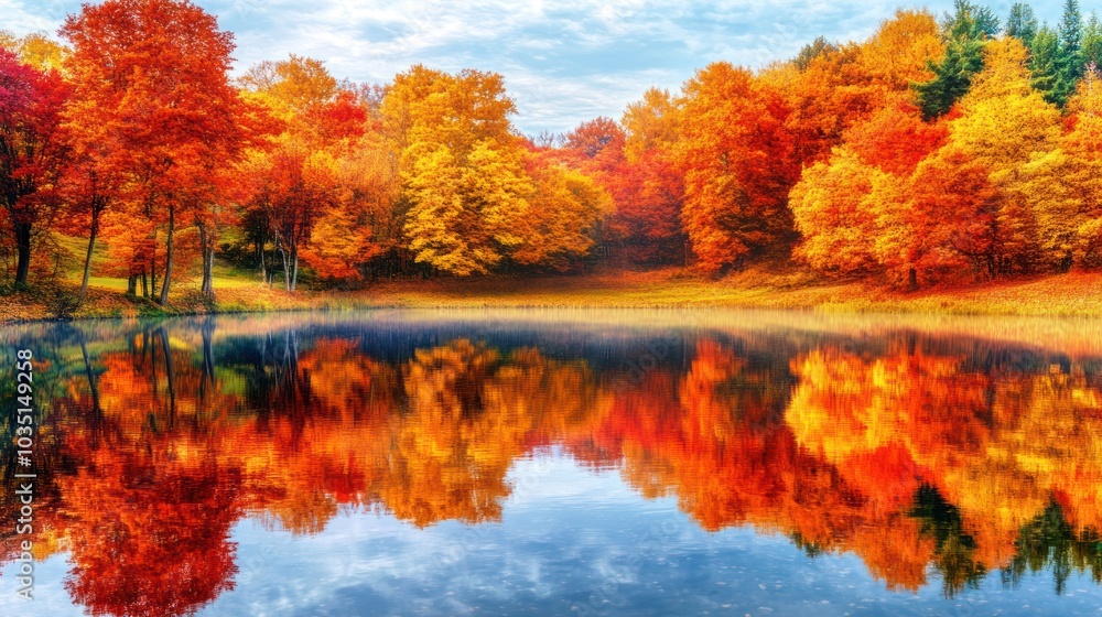 Autumn Forest Reflected in a Calm Lake Autumn Forest Reflected in a Calm Lake