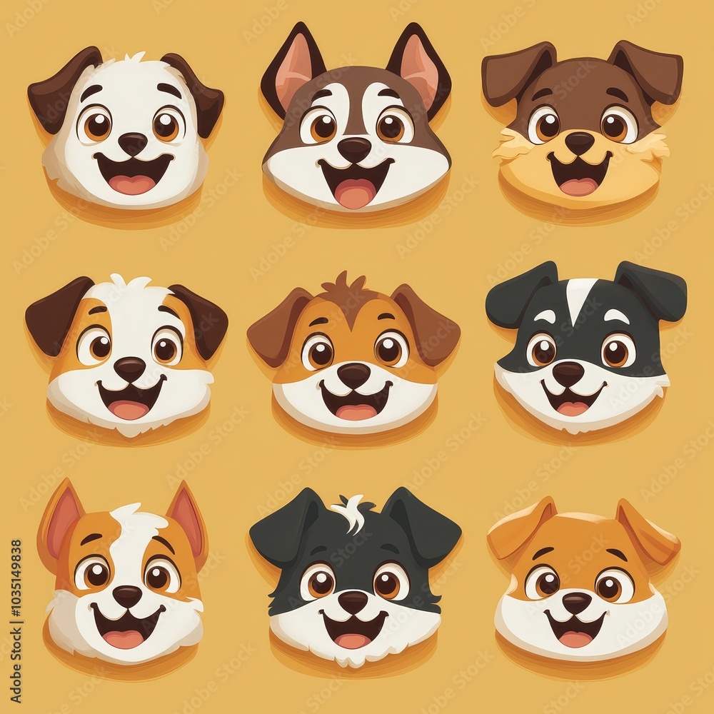 Cute Cartoon Dog Faces Set Puppy Dog Icons Pet Animal Illustration Cute Cartoon Dog Faces Set Puppy Dog Icons Pet Animal Illustration