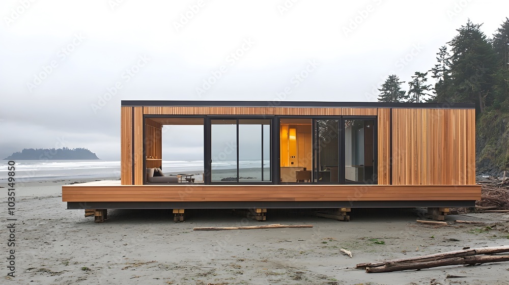 A modern and minimalist home designed with sustainable features including solar panels energy efficient systems and a harmonious with the surrounding natural landscape A modern and minimalist home designed with sustainable features including solar panels energy efficient systems and a harmonious with the surrounding natural landscape