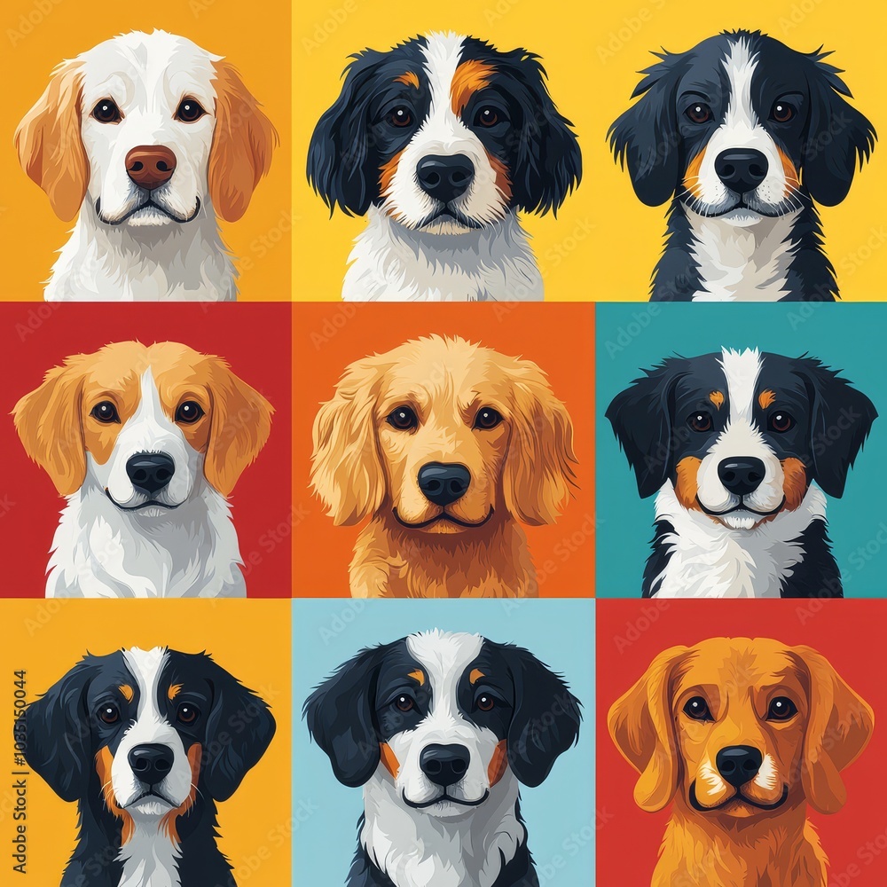 Cute Dog Breeds Collage Golden Retriever Bernese Mountain Dog Beagle Puppy Portraits Cute Dog Breeds Collage Golden Retriever Bernese Mountain Dog Beagle Puppy Portraits
