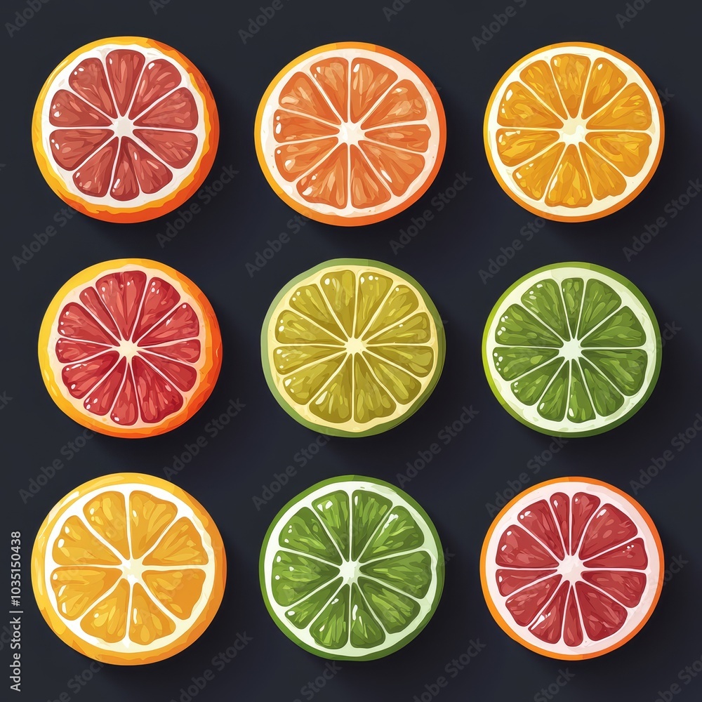 Fototapeta premium Fresh Citrus Fruit Slices Orange Grapefruit Lime Lemon