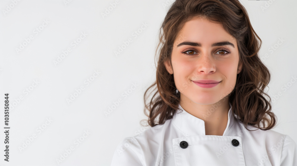 white background portrait of young caucasian chef woman white background portrait of young caucasian chef woman