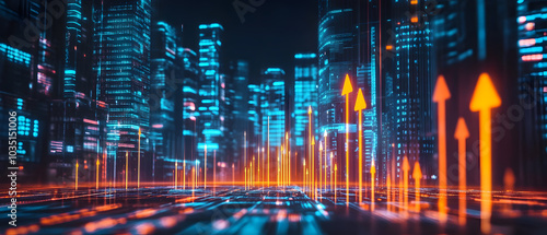 Futuristic Business & Stock Investment Visuals: High-Tech, Neon-Lit Financial Concepts with Modern Urban Backdrops