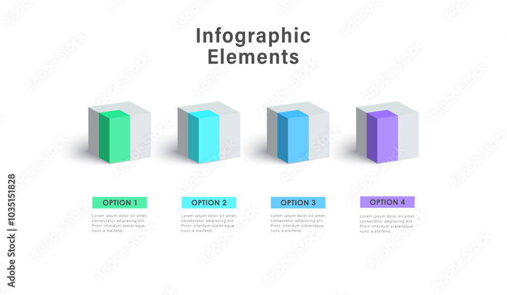 Infographic template with 4 options, steps or options. 3D cubes. Vector illustration Infographic template with 4 options, steps or options. 3D cubes. Vector illustration