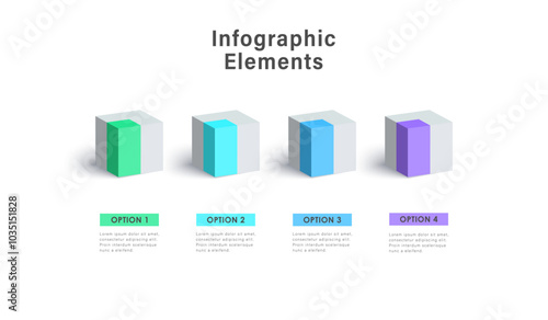 Infographic template with 4 options, steps or options. 3D cubes. Vector illustration