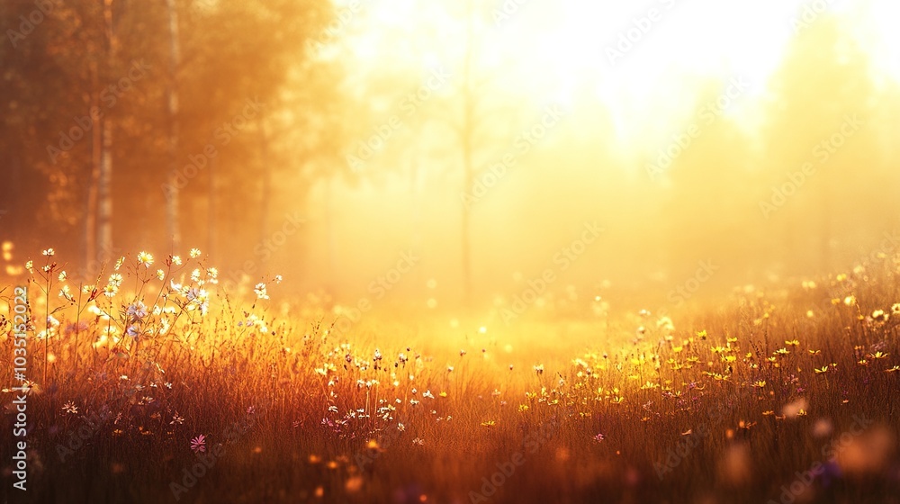 Serene Golden Meadow at Sunrise Serene Golden Meadow at Sunrise