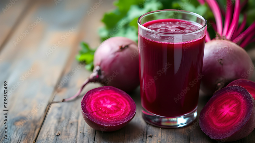 Fresh Beetroot Juice with Sliced Beets and Green Leaves with copy space, energetic, natural and healthy food, blood food, greens for a healthy, uplifting drink. Fresh Beetroot Juice with Sliced Beets and Green Leaves with copy space, energetic, natural and healthy food, blood food, greens for a healthy, uplifting drink.