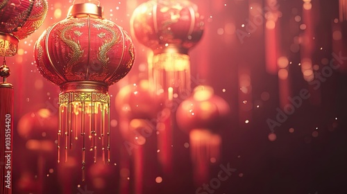 Lunar New Year celebration background with traditional Chinese elements. 