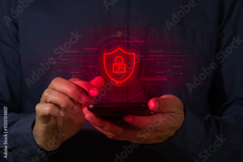 Password lock cybersecurity system, internet protect hacker attack. Cyber security protection technology concept. Privacy secure online network. Data fraud crime solution, digital information shield