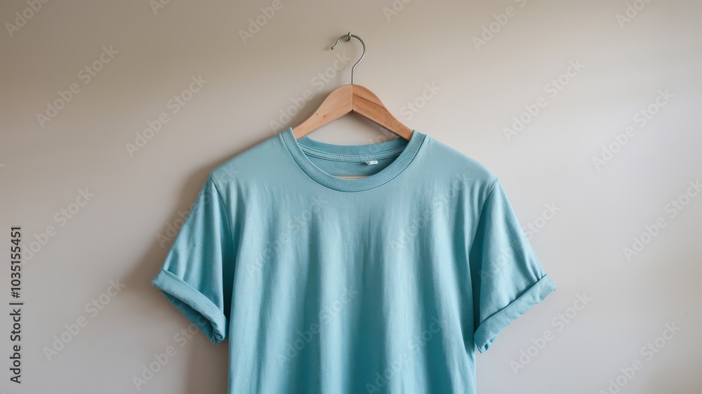 A rack of shirts, aqua blue t-shirt hanging on a hanger for mockup, simple blue plain tee t-shirt hanging on wooden hanger with plain background for summer tee,clothes,apparel,clothing banner,fashion A rack of shirts, aqua blue t-shirt hanging on a hanger for mockup, simple blue plain tee t-shirt hanging on wooden hanger with plain background for summer tee,clothes,apparel,clothing banner,fashion