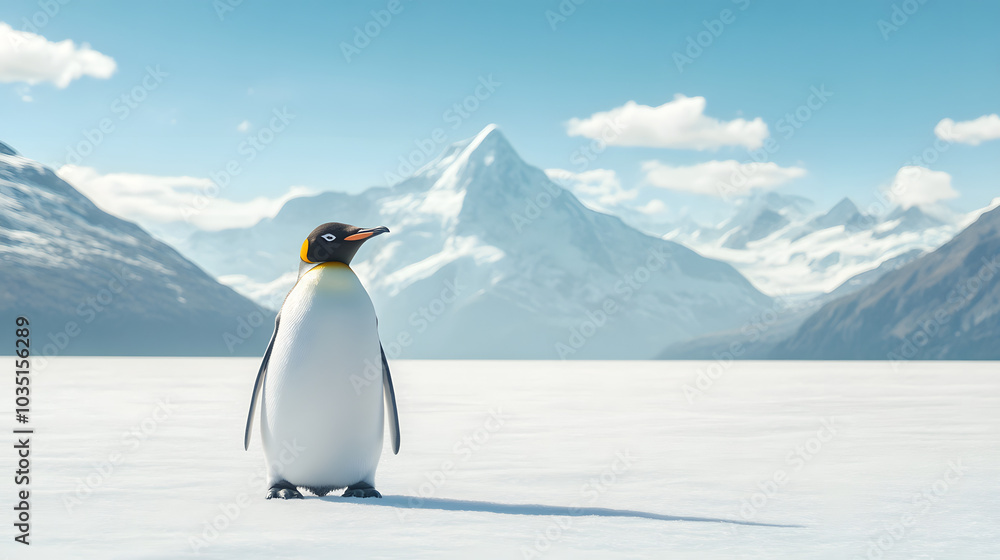 Fototapeta premium King Penguin Standing on Snow in Antarctica