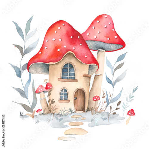 Obraz na płótnie watercolor mushroom house