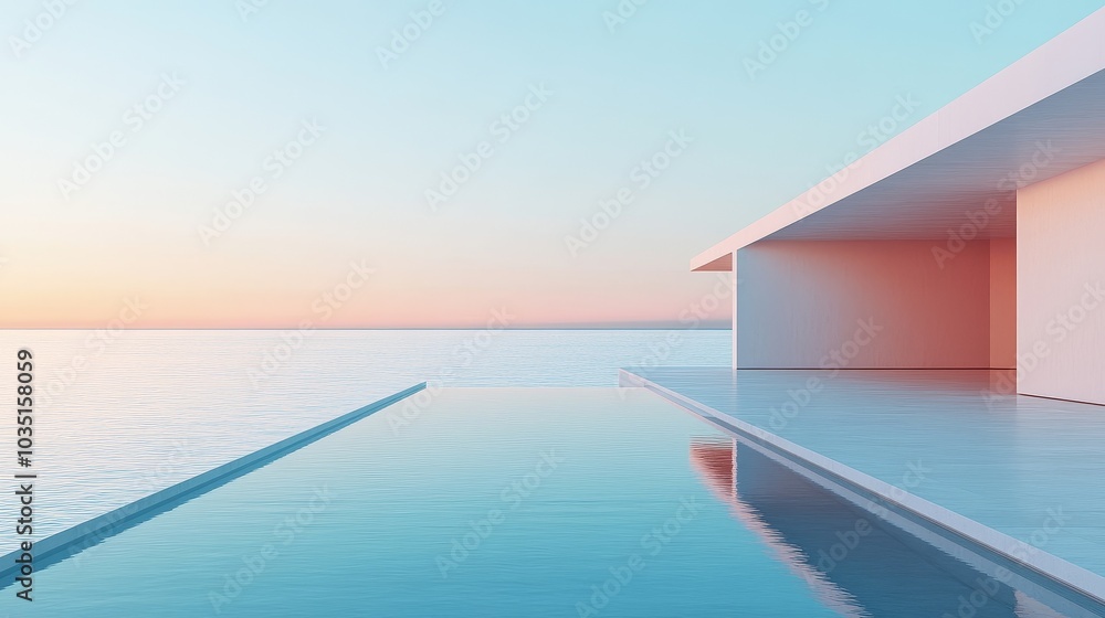 Obraz premium Minimalist abstract wallpaper, featuring clean lines and geometric shapes of modernist architecture, with soft desaturated tones. It embodies the beauty of simplicity and tranquility.