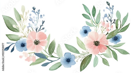 Beautiful watercolor floral arrangement with pastel colors, perfect for spring decor or wedding invitations.