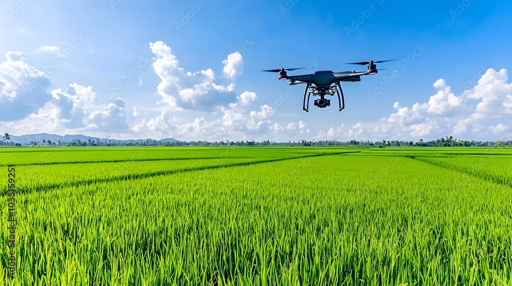 Drone Soaring Over Vast Rice Fields Capturing Agricultural Beauty Drone Soaring Over Vast Rice Fields Capturing Agricultural Beauty