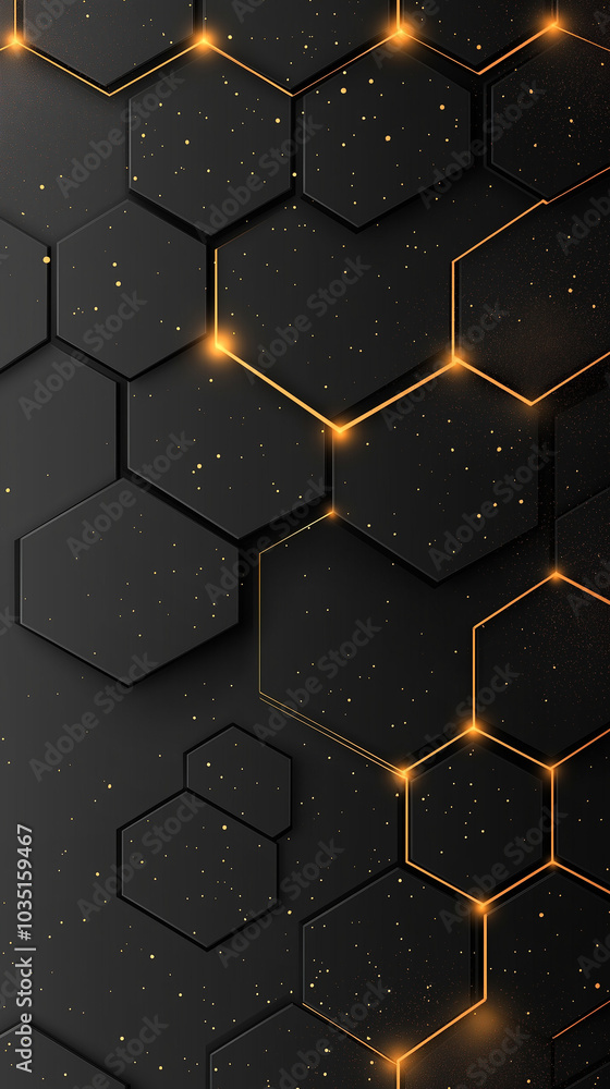 Vector black background with hexagon pattern with space for text. AI generation
