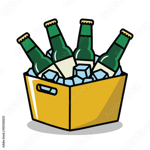 Beer bottles in ice bucket illustration