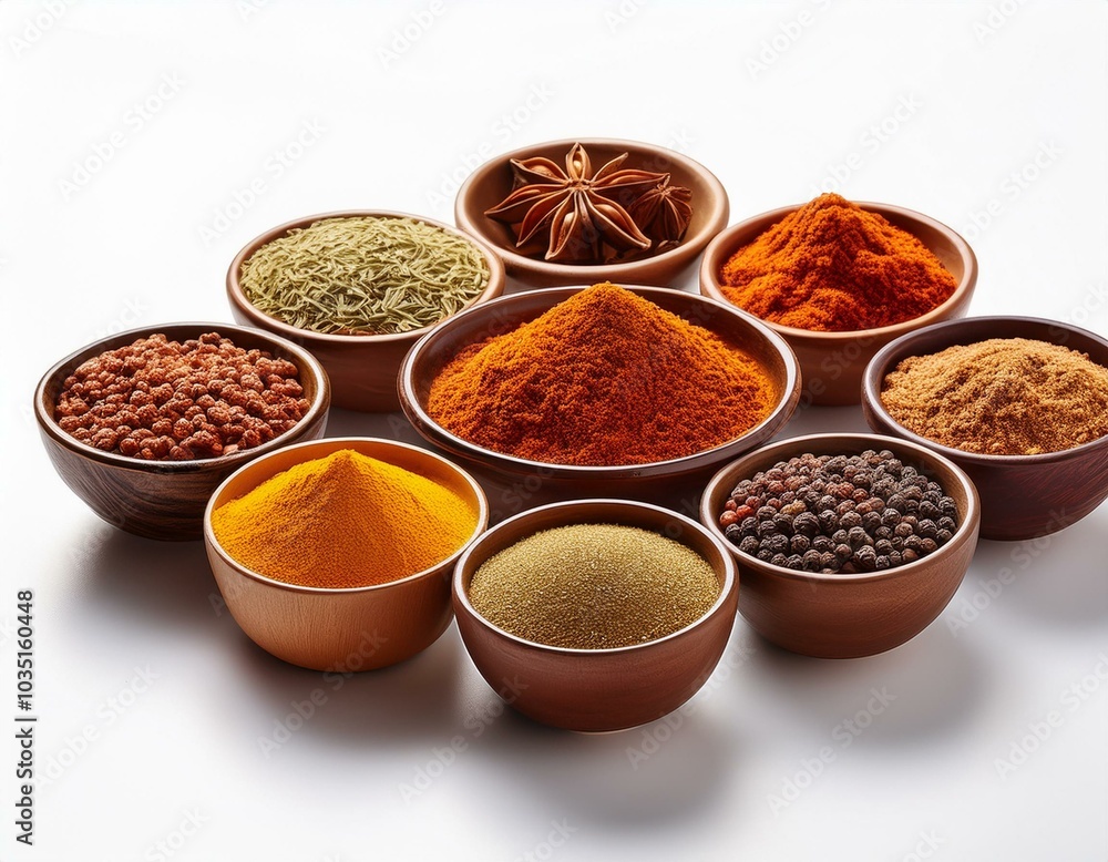Spices and herbs on table top with copy space Spices and herbs on table top with copy space