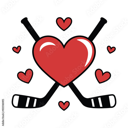 heart and crossed hockey sticks with love illustration