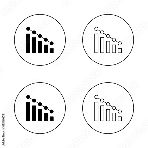Decrease bar chart icon set on circle line
