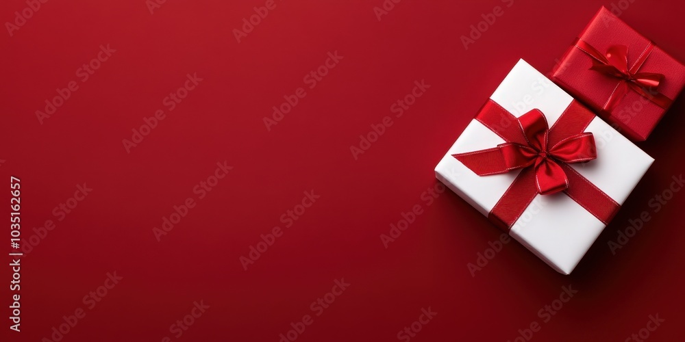 Elegant Red and White Gift Boxes on Red Background Elegant Red and White Gift Boxes on Red Background