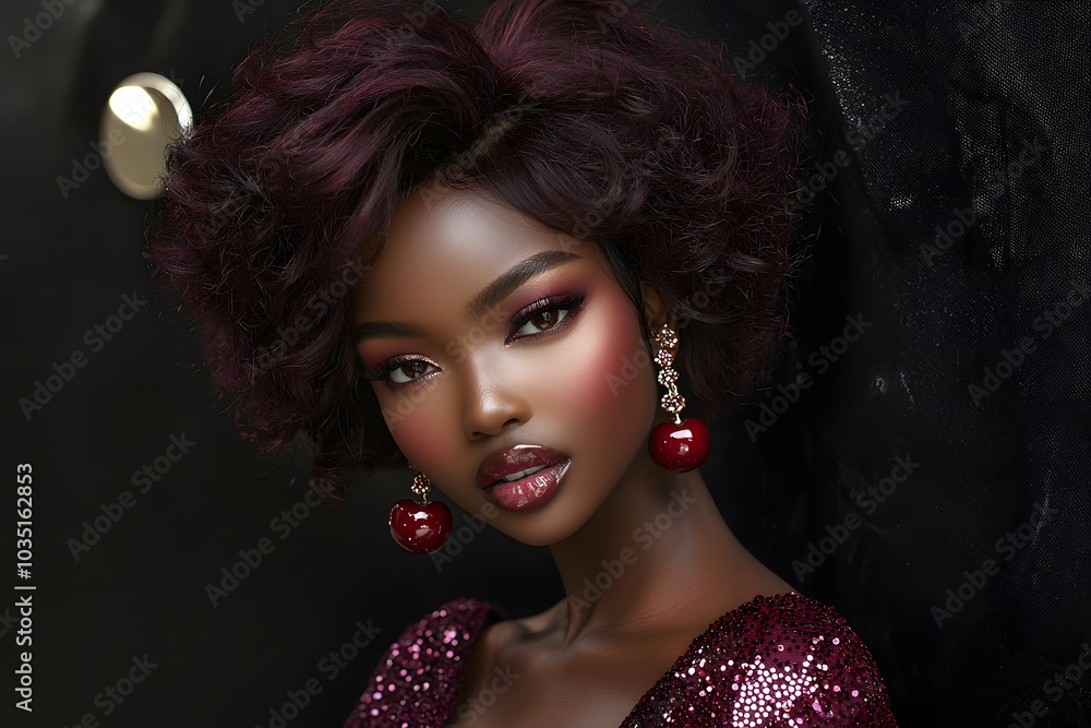 Elegant afro hairstyle and jewelry: capturing modern glamour and sophistication Elegant afro hairstyle and jewelry: capturing modern glamour and sophistication