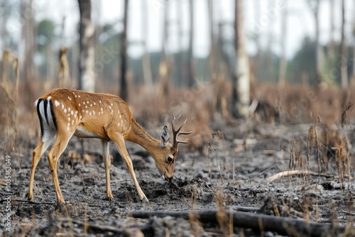 Wildlife searching for food in a deforested area, showing the impact of habitat loss on animal populations and the urgent need for conservation efforts photo