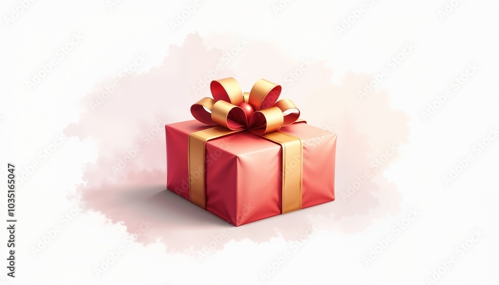 Obraz premium Watercolor red gift box with gold ribbon illustration