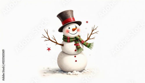 Cheerful snowman with top hat and scarf in festive illustration