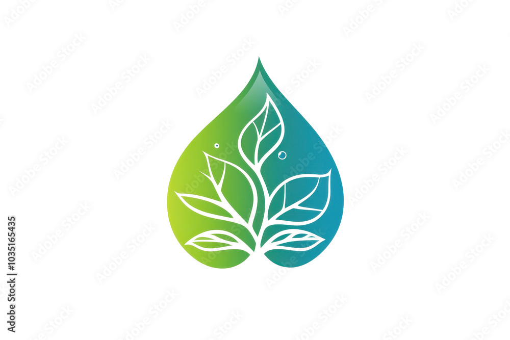 Eco-friendly leaf symbol merging with a water droplet, representing sustainability and natural harmony. Ideal for environmental themes.
