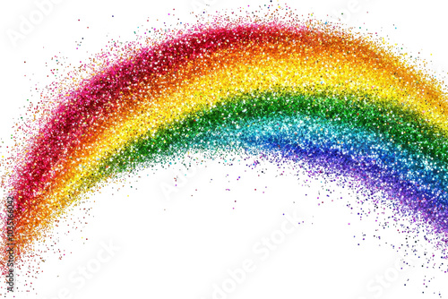 Vibrant rainbow arc composed of colorful glitter sparkles on a transparent background. creating a stunning and magical visual effect.