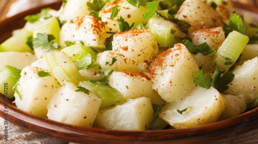 Fresh Celery and Potatoes Salad with Spices