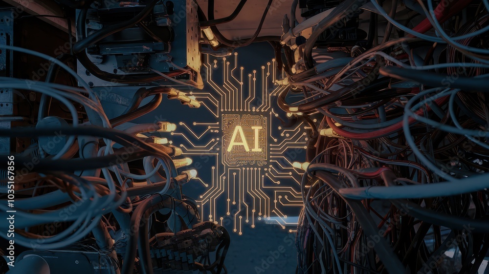 Intelligence Circuit Board Concept with Chip Symbol  Futuristic Technology Background with Digital Microchips Processors and Computer Circuits