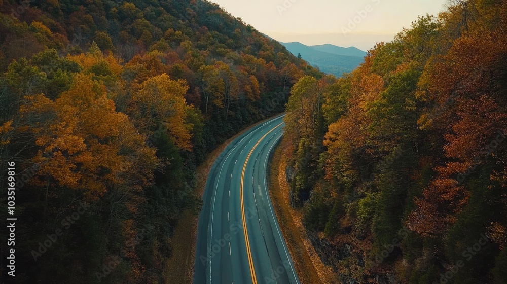 Fototapeta premium Scenic Autumn Road Through Vibrant Forest Landscape