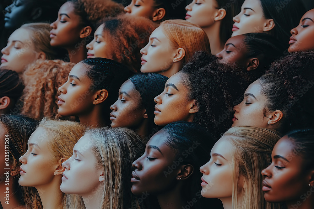 people of ai // diverse group of women with different skin tones and various ethnicities, array of faces with closed eyes, diversity, photorealistic people of ai // diverse group of women with different skin tones and various ethnicities, array of faces with closed eyes, diversity, photorealistic