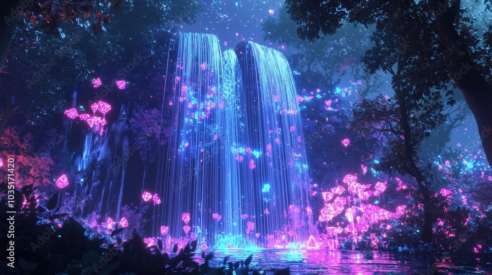 Fototapeta premium Mesmerizing Cascading Waterfalls in a Fantastical Ethereal Landscape