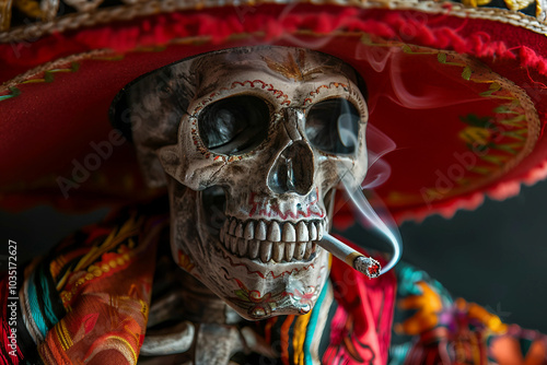 Traditional mexican day of dead celebration, people in costumes with face art paint make up, Generative AI photo