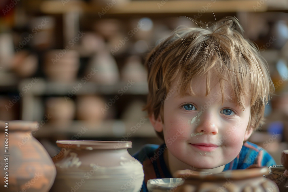 Generative AI photo craftsman shaping clay pot on spinning wheel in pottery studio surrounded by ceramic pieces Generative AI photo craftsman shaping clay pot on spinning wheel in pottery studio surrounded by ceramic pieces