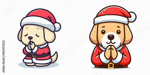 Labrador retriever in santa outfit with praying hands