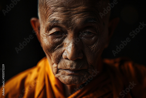 Generative AI image of buddhist monk meditating alone