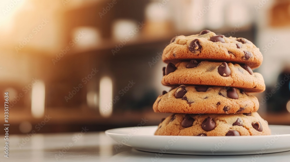 Freshly Baked Chocolate Chip Cookies on Plate Freshly Baked Chocolate Chip Cookies on Plate