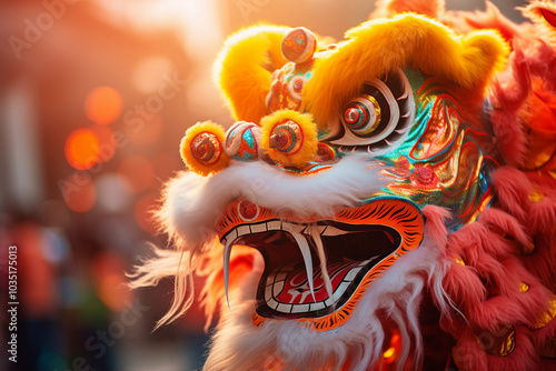 Generative AI picture concept of chinese asian new year, traditional decorations customs food carnival