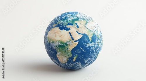 A 3D rendering of planet Earth with a focus on Africa and the surrounding oceans. The globe is set against a white background.