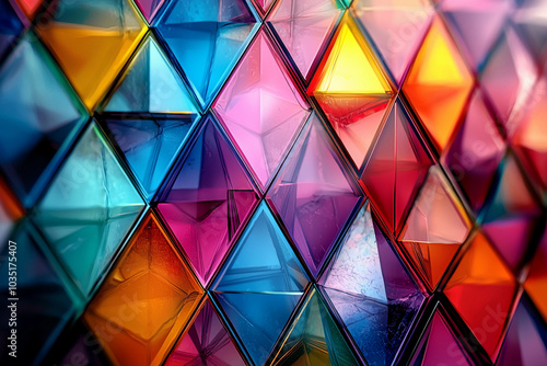 Colorful geometric patterns created by reflective glass tiles