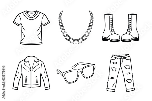 Edgy Fashion Vector Line Art Bundle with Trendy Apparel photo