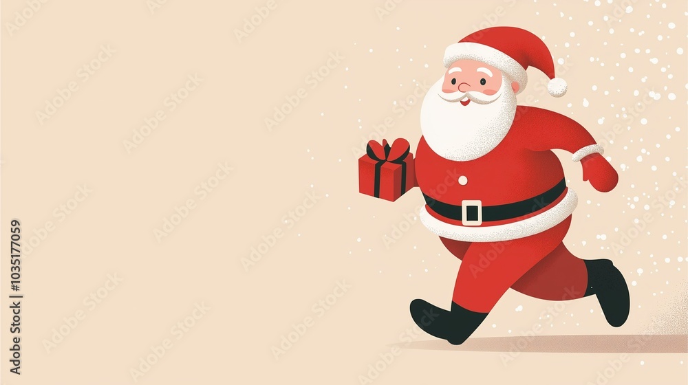 A cheerful Santa Claus in a red suit runs joyfully, holding a gift, embodying the festive spirit of Christmas. A cheerful Santa Claus in a red suit runs joyfully, holding a gift, embodying the festive spirit of Christmas.