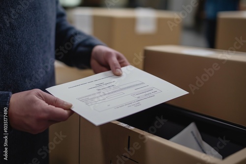 Voter Placing Completed Mail-In Ballot in Box