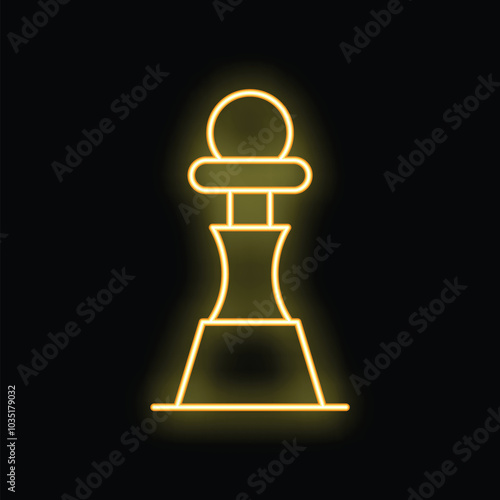 Glowing neon line chess pawn icon isolated on black background, vector illustration