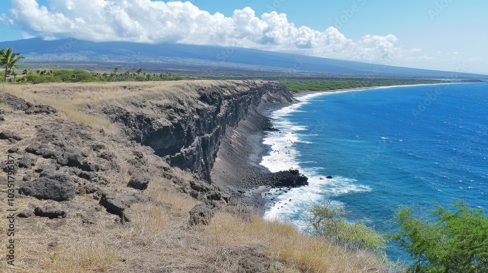 Stunning Coastal Cliffs by the Ocean Under Blue Sky Stunning Coastal Cliffs by the Ocean Under Blue Sky