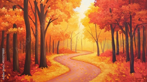 Serene Autumn Pathway Through Vibrant Orange Forest